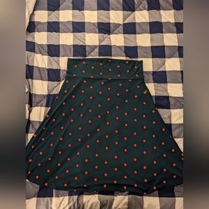 LulaRoe A-Line skirt, size XL, green with orange polka dots